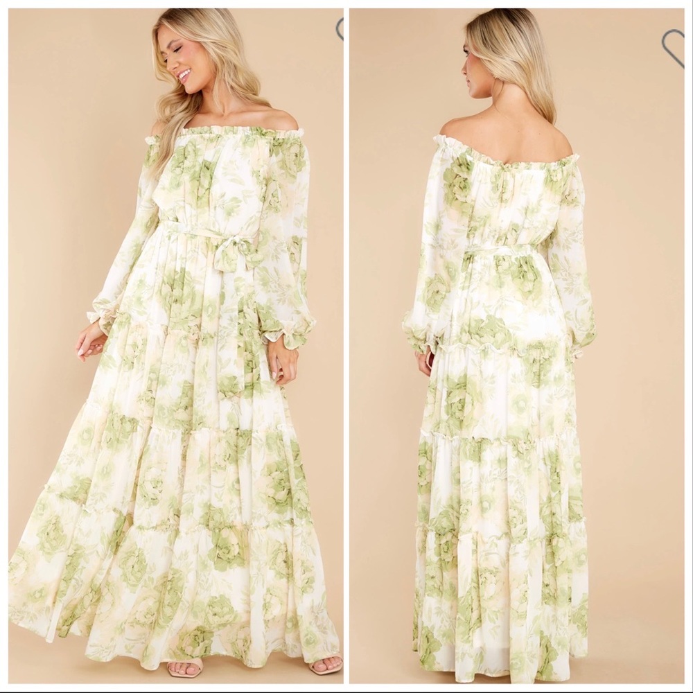Green Floral Print Maxi Dress